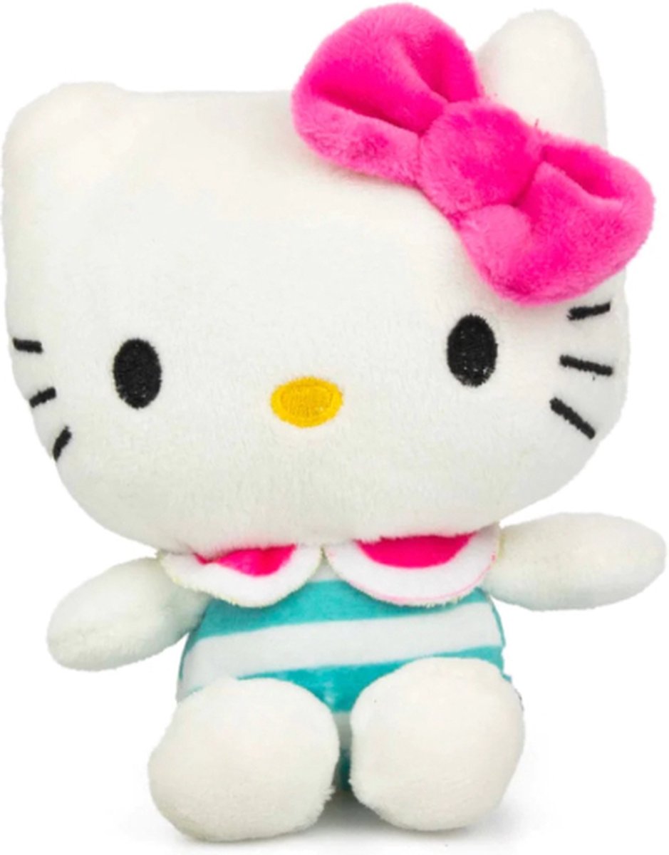Hello Kitty Sailor Sweeties (Groen/Wit Strepen) Pluche Knuffel 15 cm {Speelgoed Knuffeldier Knuffelpop Knuffels voor kinderen jongens meisjes | Hello Kity Kat Melody Kuromi Cat Plush Toy}